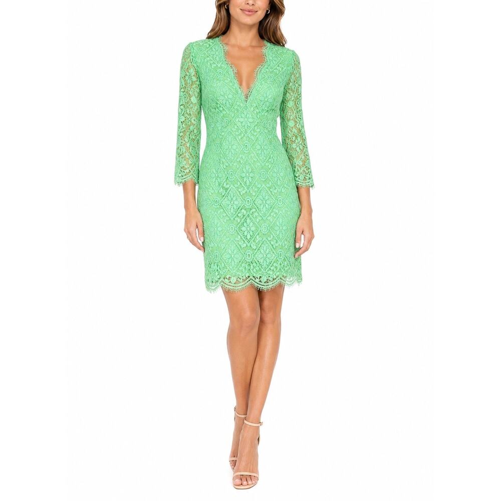 NWOT Lilly Pulitzer Mint Green Lace Sheath Dress V Neck 3/4 Sleeve Size 4 Small